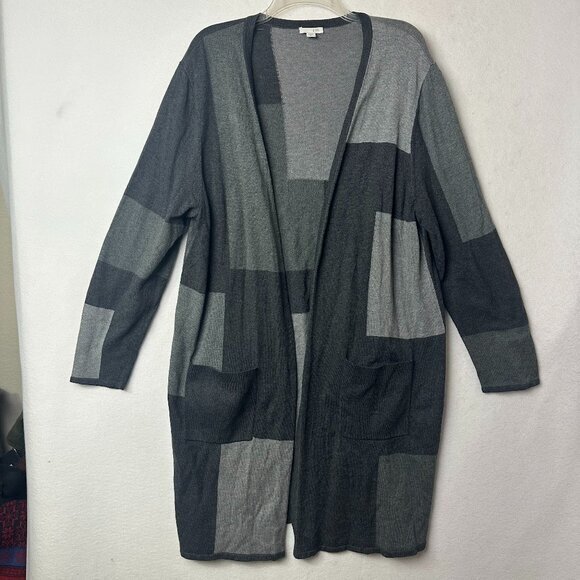 J Jill cardigan sz XL long line open gray colorblock‎ minimalist bamboo rayon - Picture 1 of 4